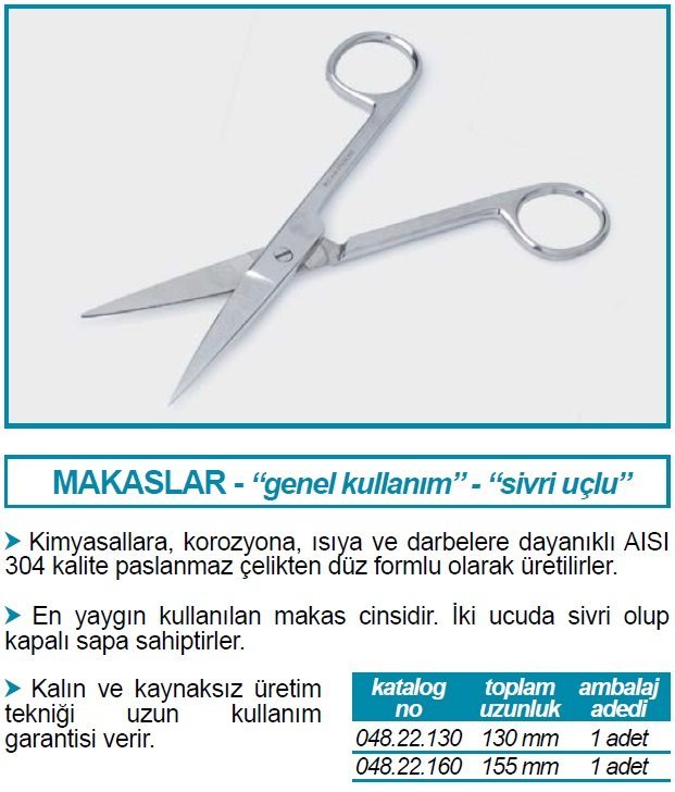 İSOLAB 048.22.130 makas laboratuar için sivri